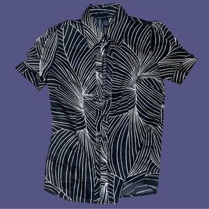 Antilia Femme Black and White Leaf Pattern women’s Shirt - satin button-up top